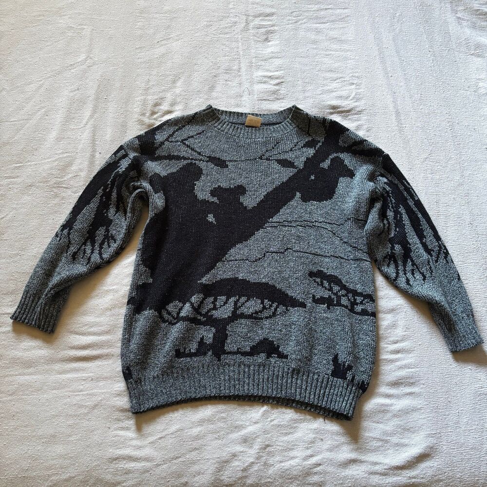 Vintage 90s Made in USA Knit Sweater (Large) – African Wildlife / Cheetah & Acac